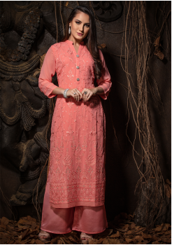 Pink Color Designer Georgette Kurti